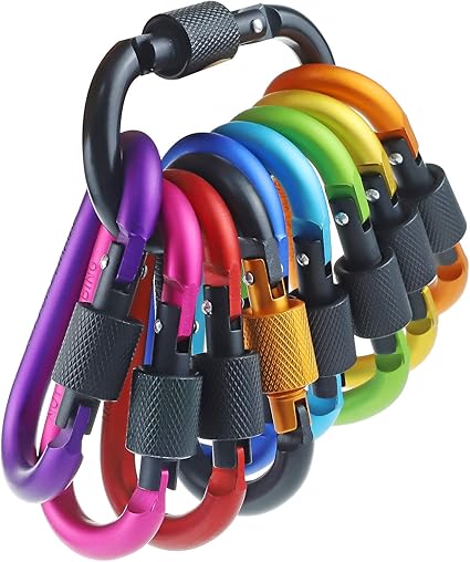 10 Pack Aluminum D Ring Key Rings Hiking Clips Locking Carabiner for Hiking Camping Fishing and Outdoor Use