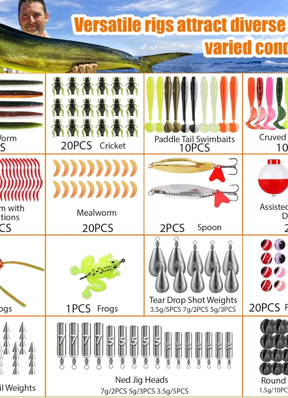 Large 3 Layers Tackle Box with Fishing Tackle Included, 423 Pcs Fishing Lures Kit Crankbaits Fishing Hooks Spoon Worm Tackle Fishing Bait Accessories for Bass Trout Freshwater Saltwater - Image 3