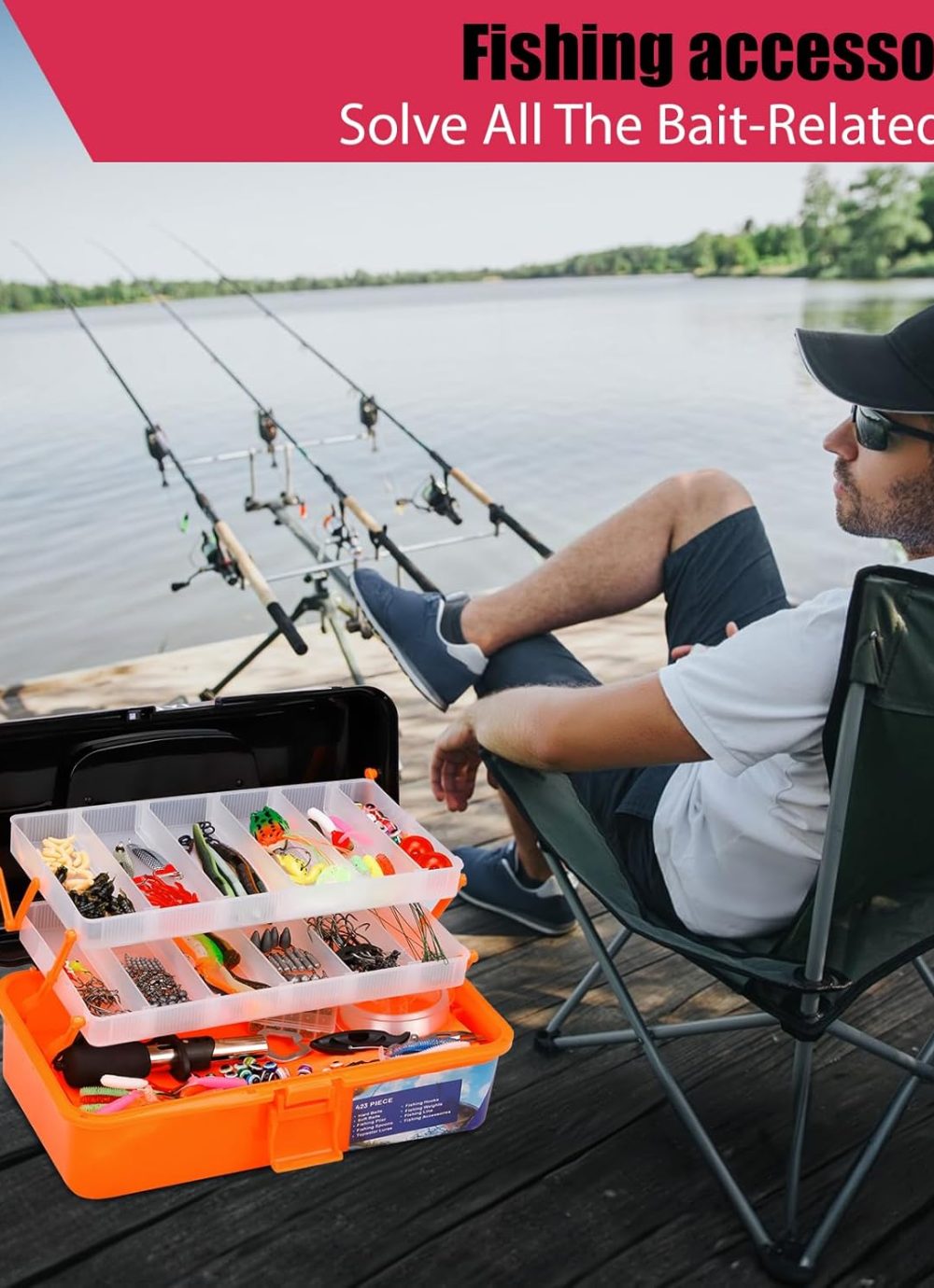Large 3 Layers Tackle Box with Fishing Tackle Included, 423 Pcs Fishing Lures Kit Crankbaits Fishing Hooks Spoon Worm Tackle Fishing Bait Accessories for Bass Trout Freshwater Saltwater - Image 7