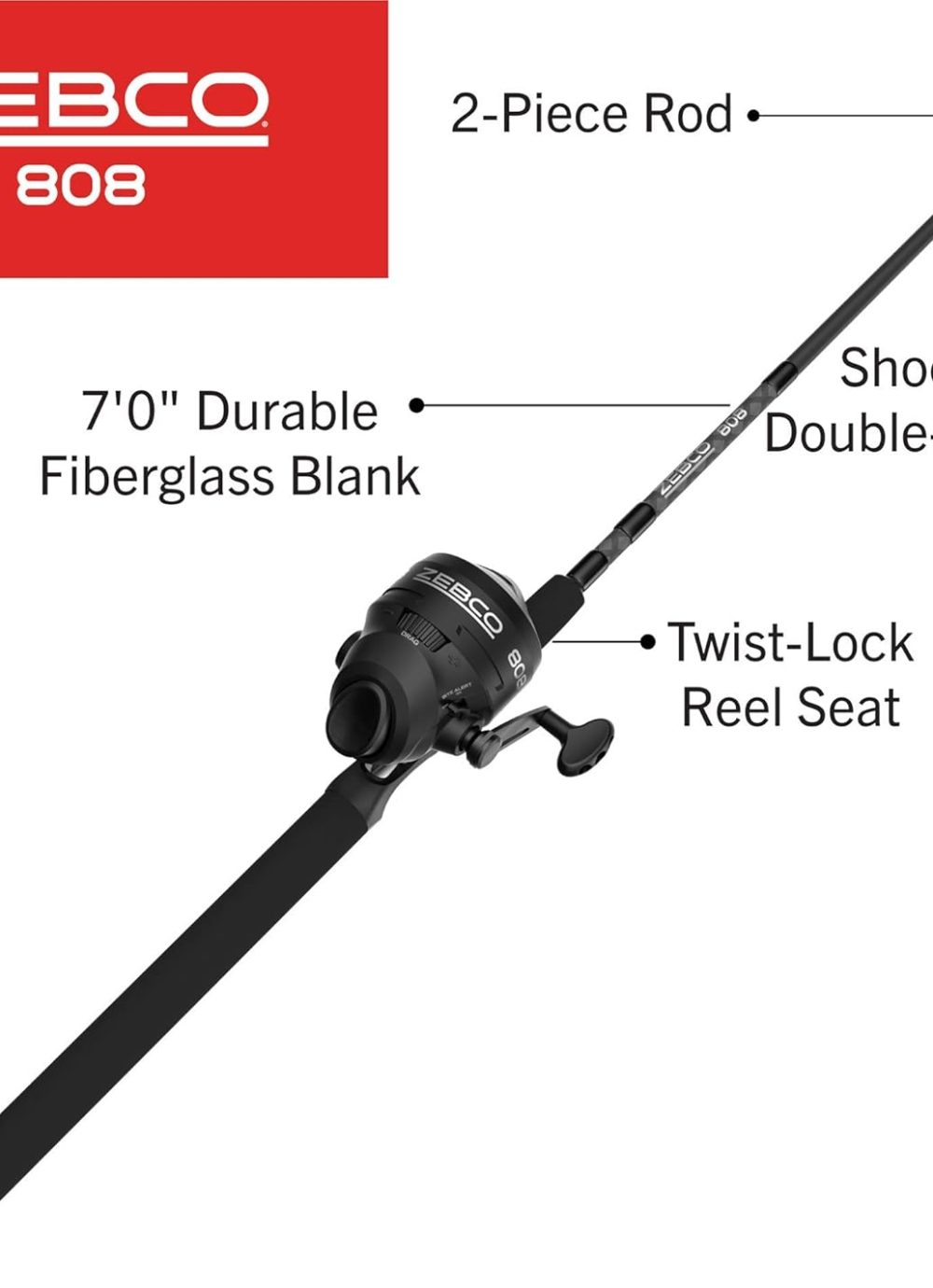 Zebco 808 Spincast Reel and Fishing Rod Combo, 7-Foot Durable Z-Glass Rod with Extended EVA Rod Handle, Quickset Anti-Reverse with Bite Alert, Pre-spooled with 20-Pound Cajun Fishing Line, Black - Image 2